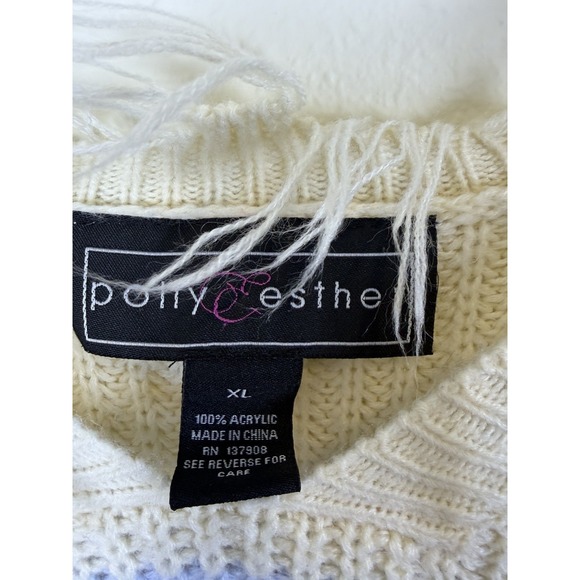 American Eagle Woman's Crop Sweater Size XL Cream Color Block Boho Hippie Fringe - Picture 6 of 8